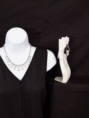 Silver hematite bars with white glass beads
