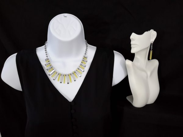 Silver barred hematite with barred cat-eyed beads