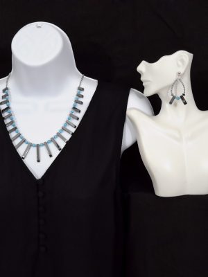 Dark gray hematite necklace with turquoise cat-eyed beads