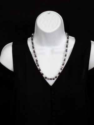 Silver hematite beads and purple glass beads