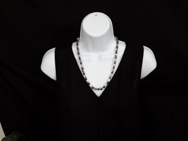 Silver hematite beads and purple glass beads