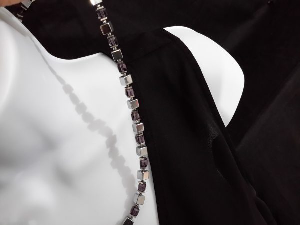 Silver hematite beads and purple glass beads