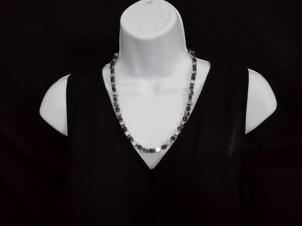 Silver hematite beads and purple glass beads