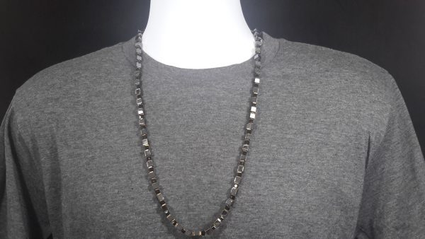 Dark gray hematite, gold hematite and black glass beads