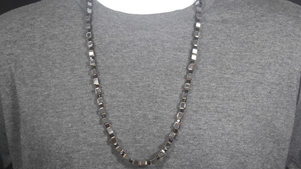 Dark gray hematite, gold hematite and black glass beads