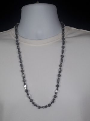 Gray marble beads with silver hematite