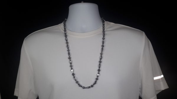 Gray marble beads with silver hematite