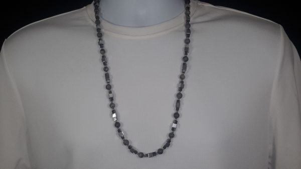 Gray marble beads with silver hematite