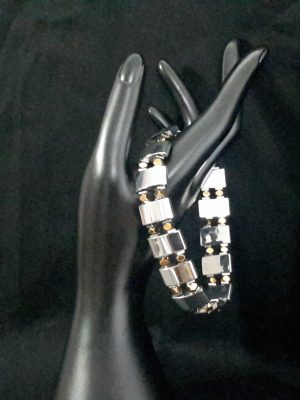 Silver and gold hematite bracelet