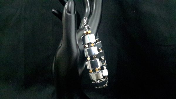 Silver and gold hematite bracelet