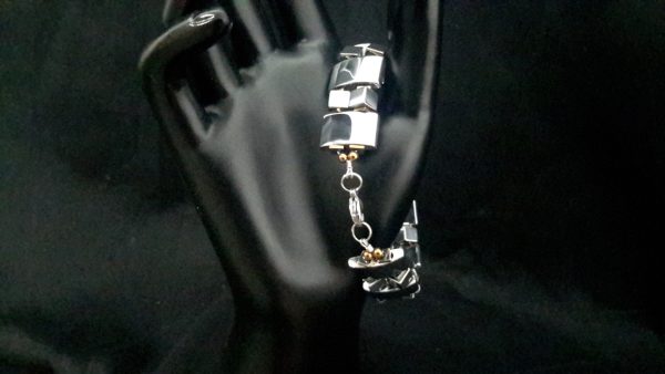 Silver hematite with gold accent beads