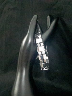 Silver hematite with gold accent beads