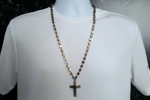 Men Necklace with 3 Tiered Cross Pendant