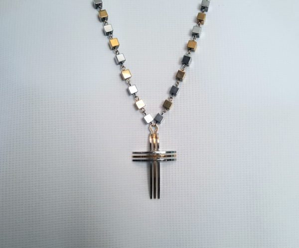 Men Necklace with 3 Tiered Cross Pendant