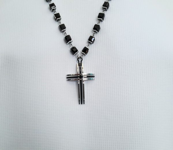 Men Necklace with 3 Tiered Cross Pendant