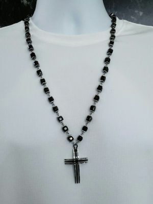 Men Necklace with 3 Tiered Cross Pendant