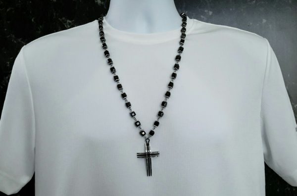Men Necklace with 3 Tiered Cross Pendant